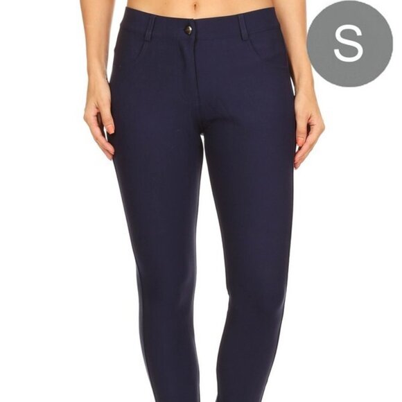 Yelete Pants - YELETE NAVY BLUE Mid Rise Ponte Skinny Jeggings Pants Knit Leggings SMALL